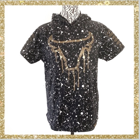 ✨SWITCH Y2K BullS Glitter Splatter Graphic SweatHoodie - Picture 1 of 8